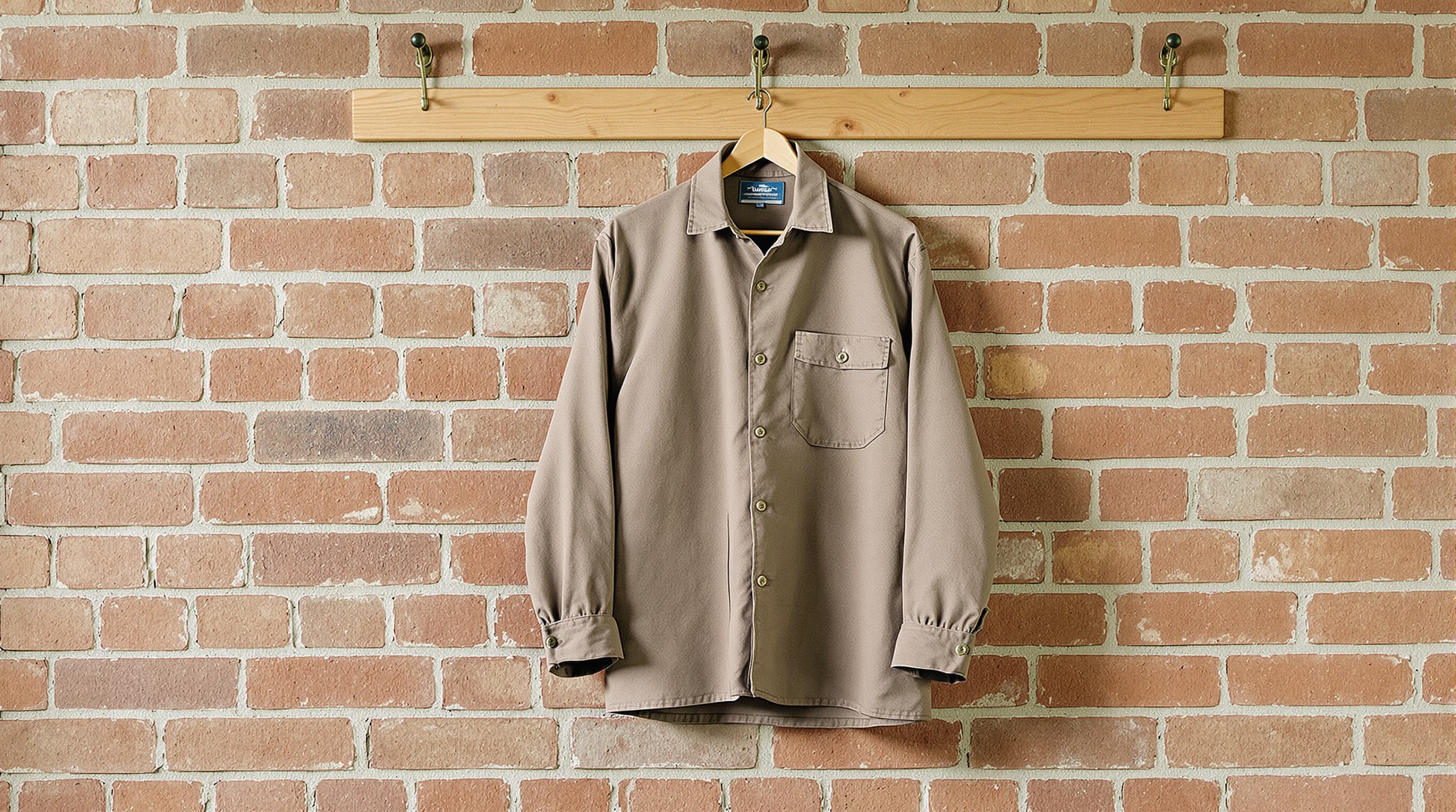 Finished hemp canvas chore jacket hanging from a wooden peg
