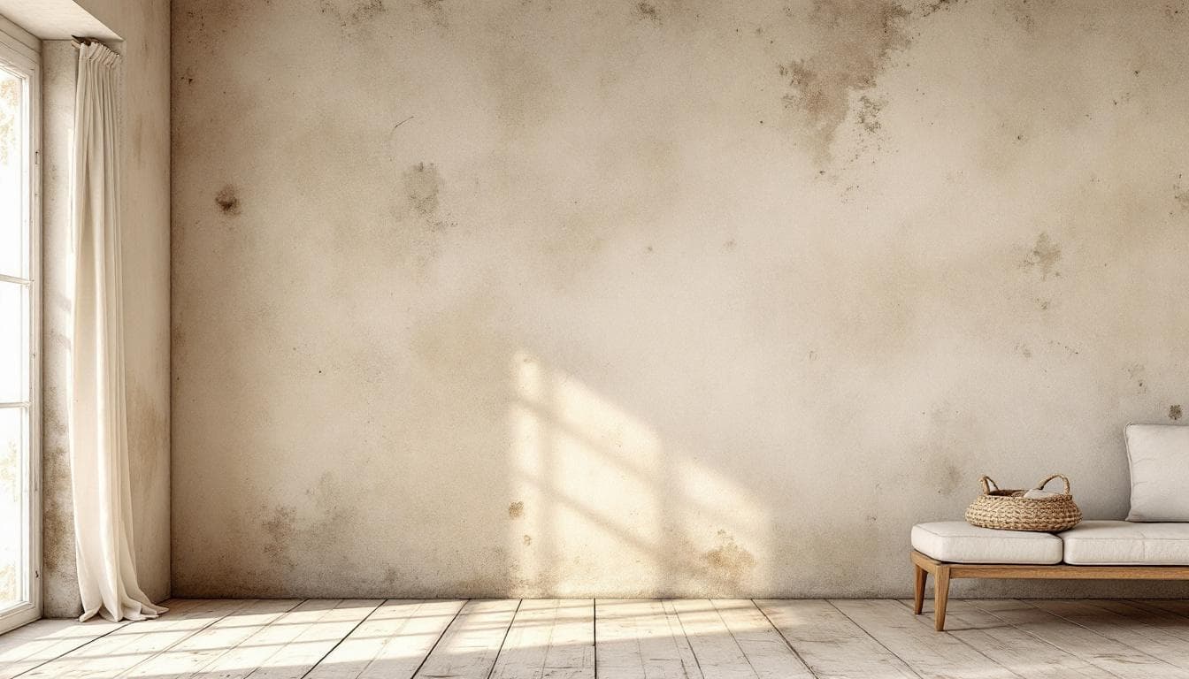 Aged hempcrete wall, French country home