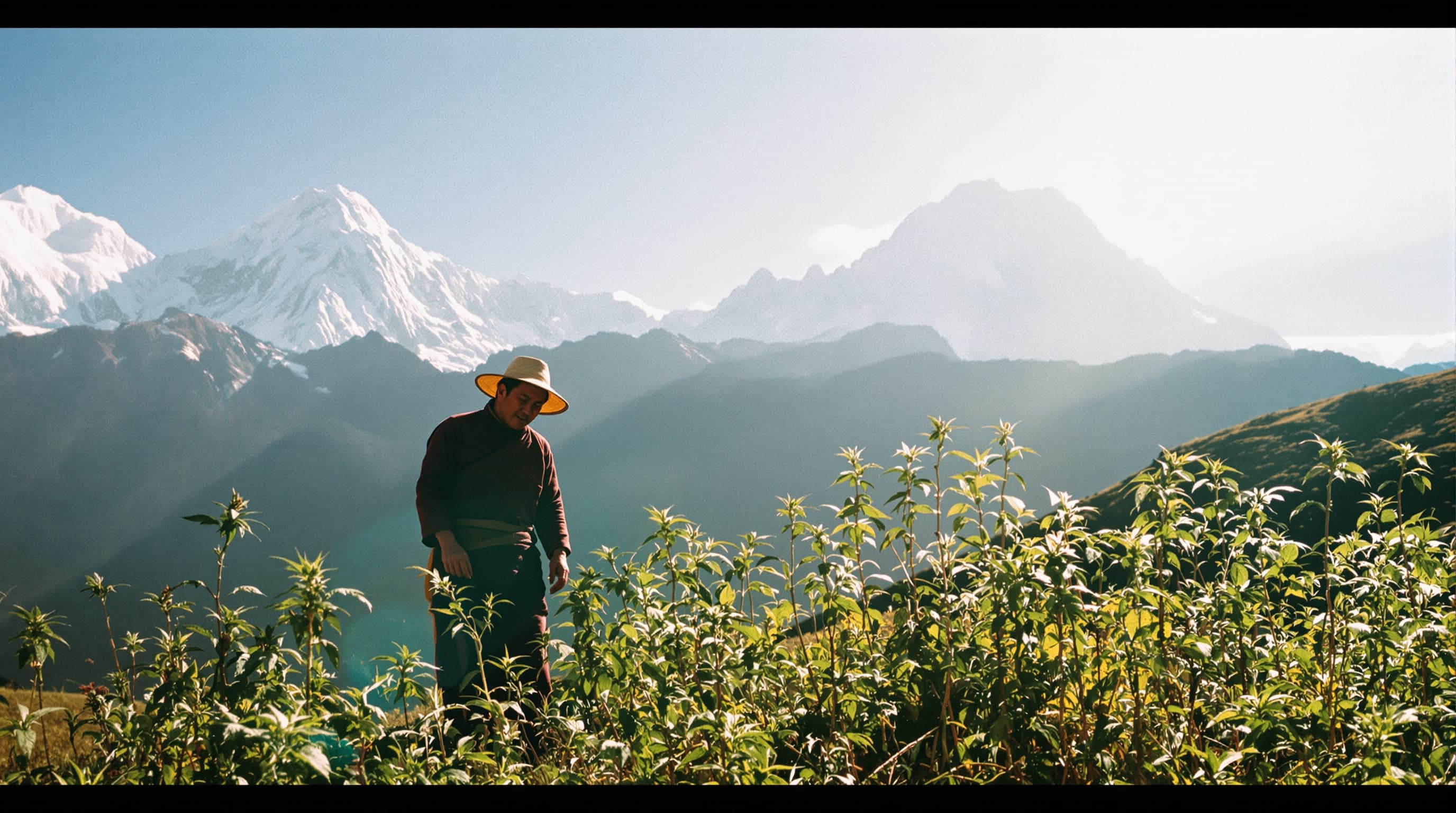 Tibetan plateau landscape with wild hemp