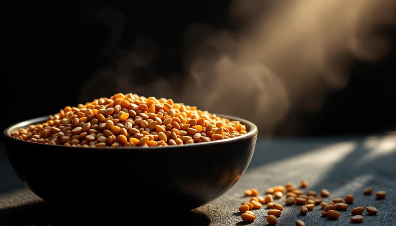 Bowl of hemp hearts in warm window light