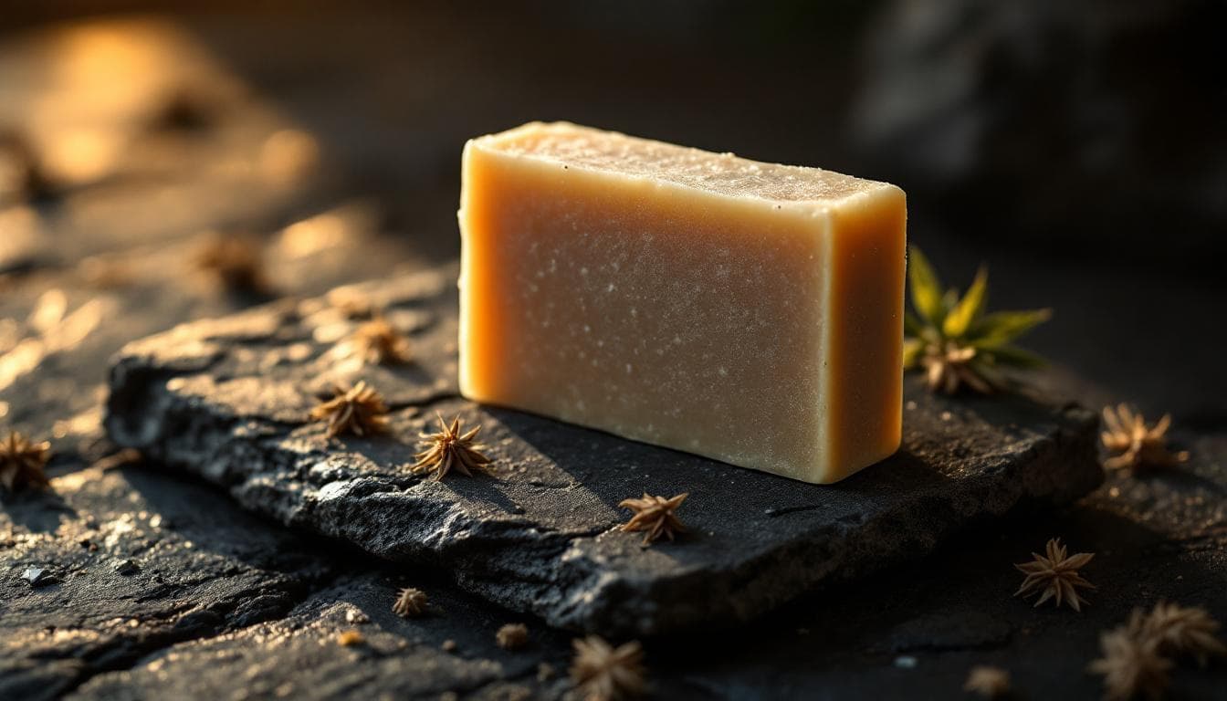 Artisanal hemp soap bar on slate