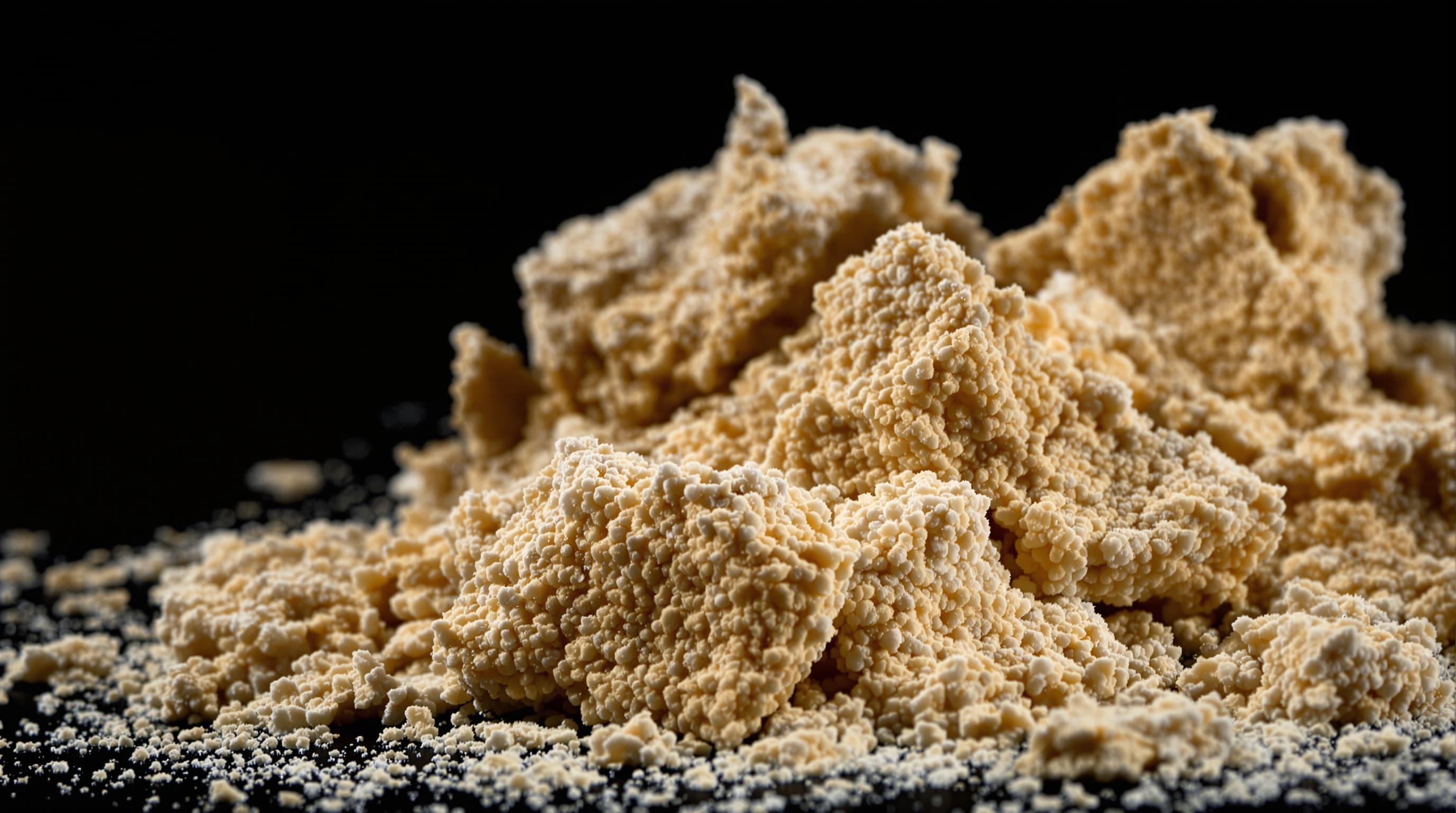 Macro of hemp hurd chunks on black