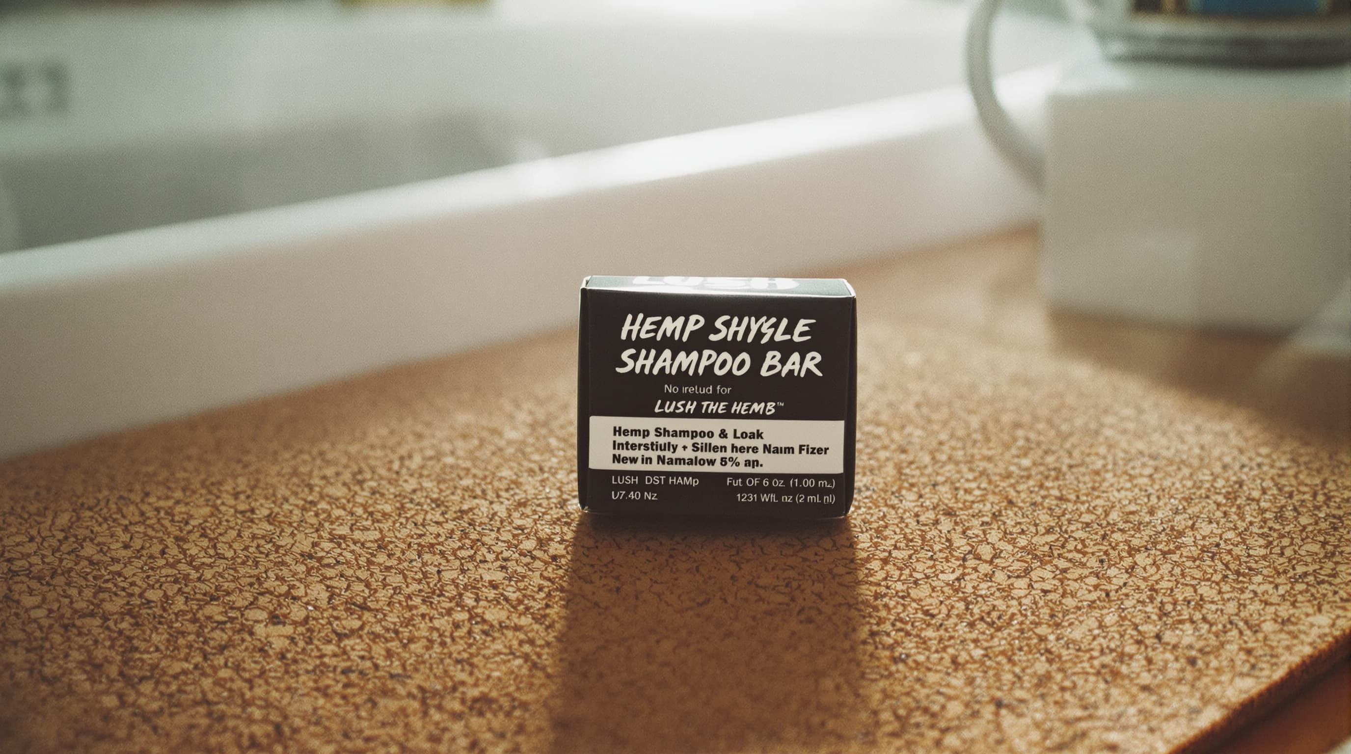 Lush hemp shampoo bar on cork
