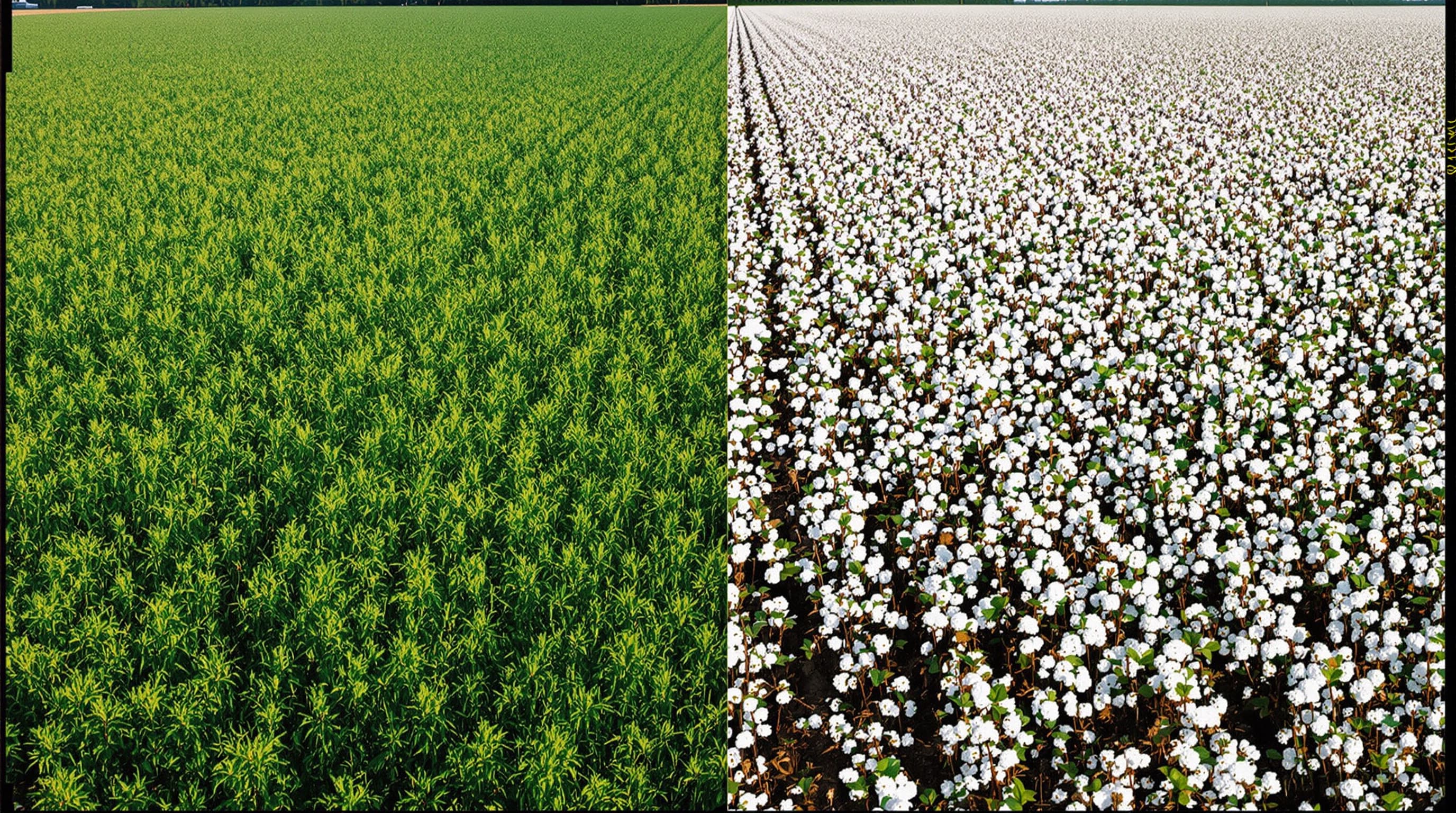 Hemp field vs cotton field aerial comparison